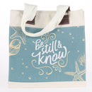 Tote Canvas Wit/Blauw Schelp Bedrukt Be Still &amp; Know
