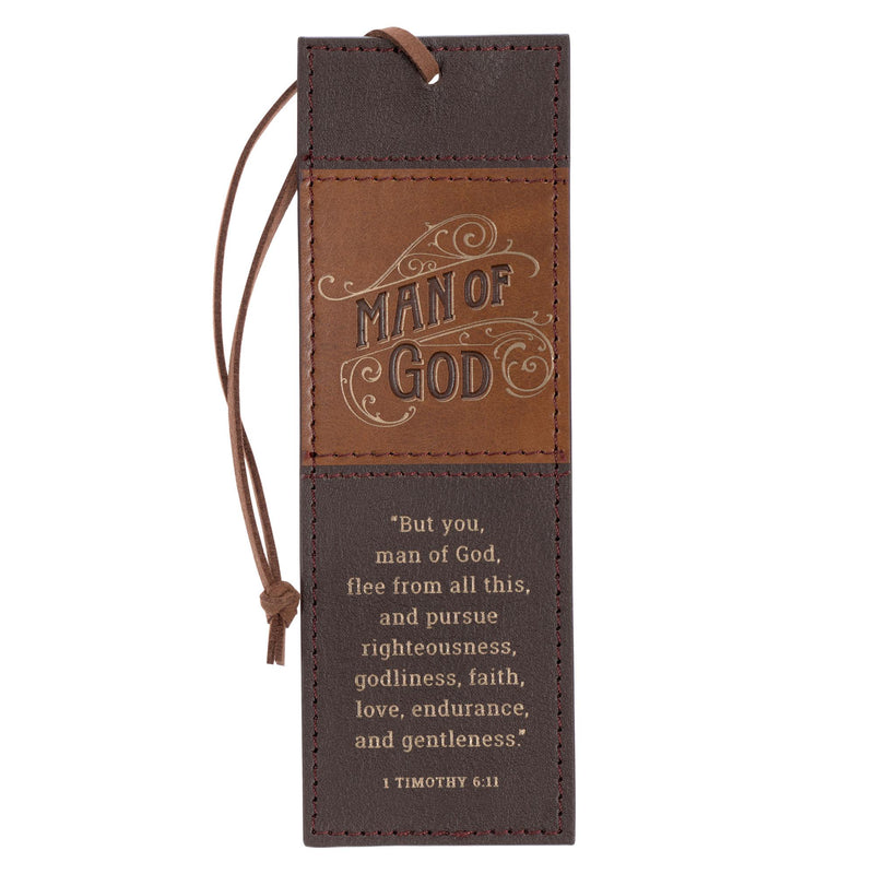 Man of God 1 Tim. 6:11 Bookmark Faux Leather Brown