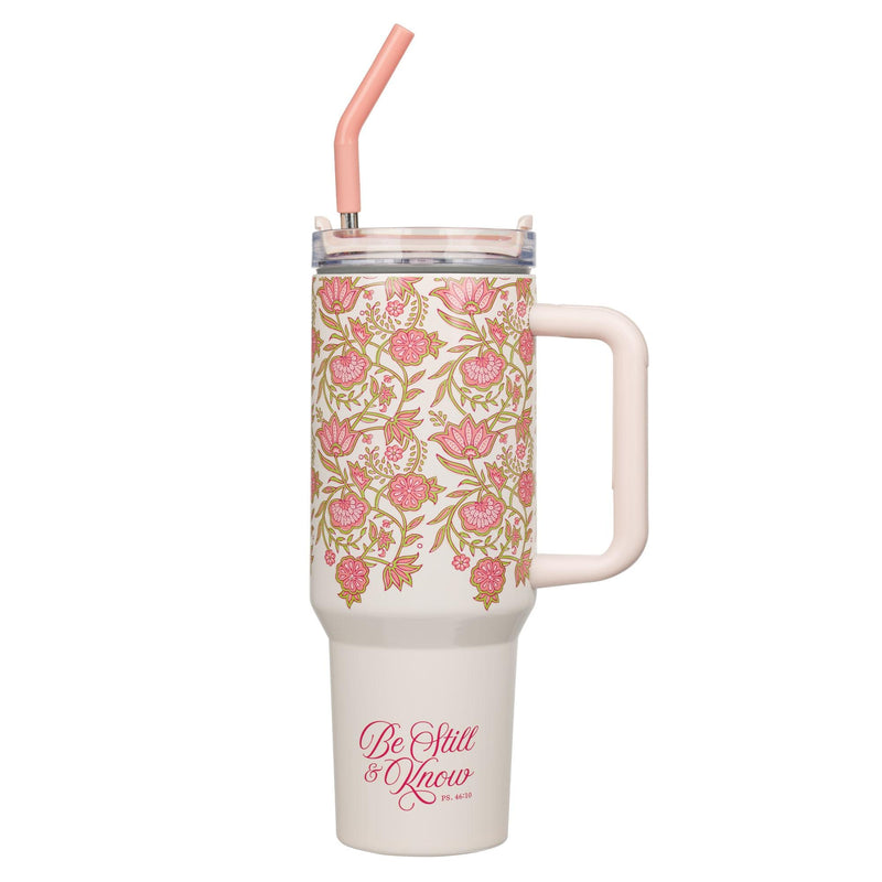 Be Still Ps. 46:10 Tumbler w/straw SS Pink