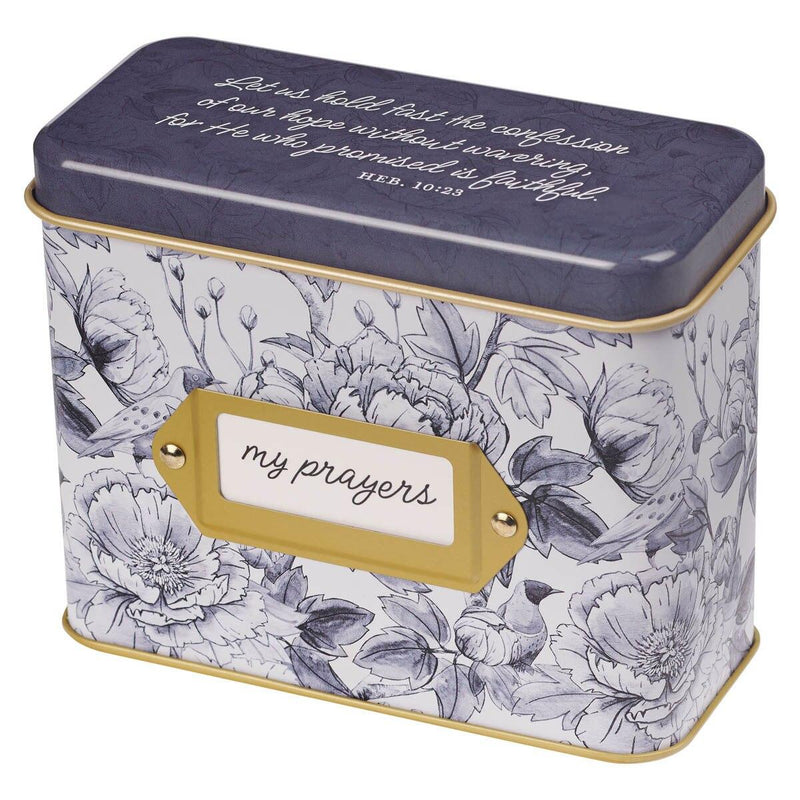 My Prayers Hebrews 10:23 Cards In Tin Blue Floral