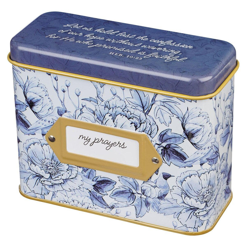 My Prayers Hebrews 10:23 Cards In Tin Blue Floral
