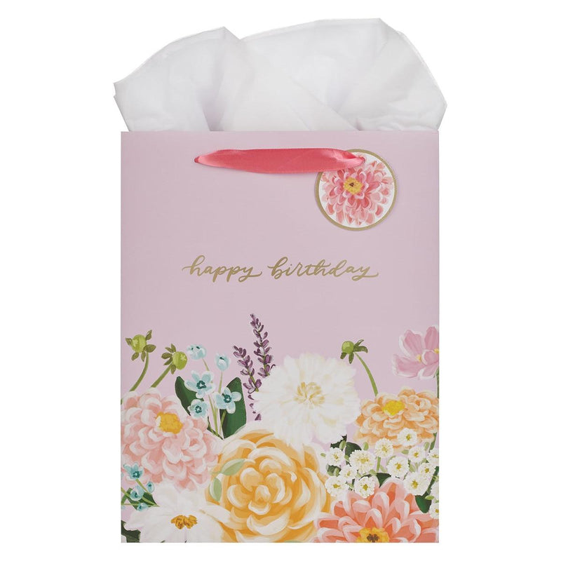 Purple Floral Happy Birthday Gift Bag LG Portrait