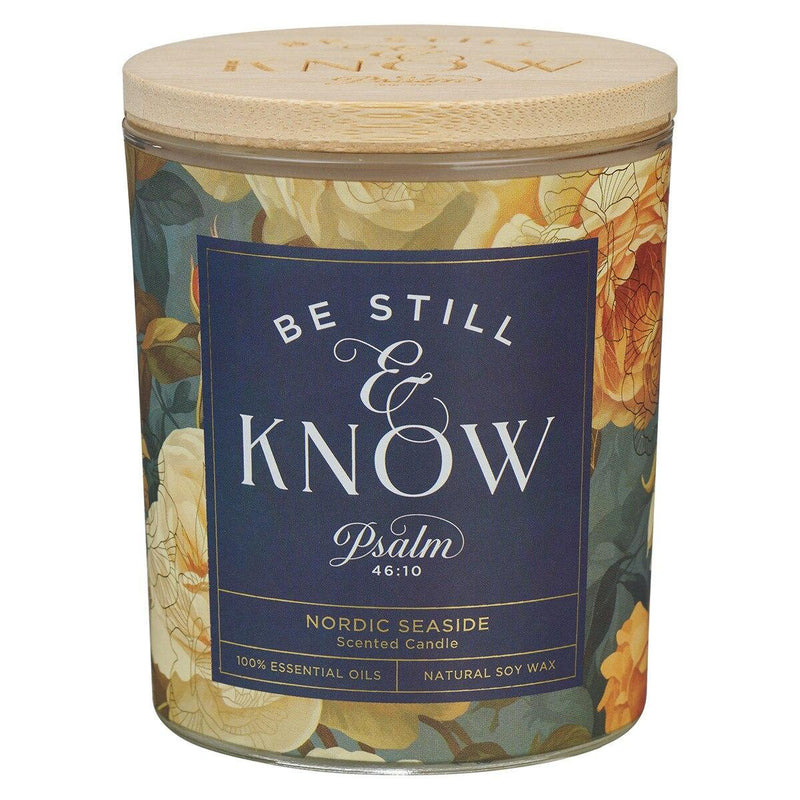 Floral Be Still Ps. 46:10 Glass Candle w/Bamboo Lid