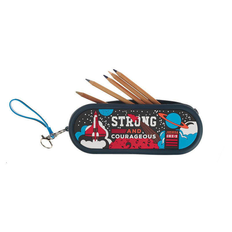 Strong and Courageous Josh. 1:9 Pencil Case Navy