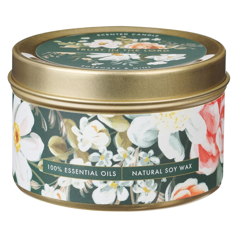 Trust in the Lord Prov. 3:5 Tin Candle Floral Green