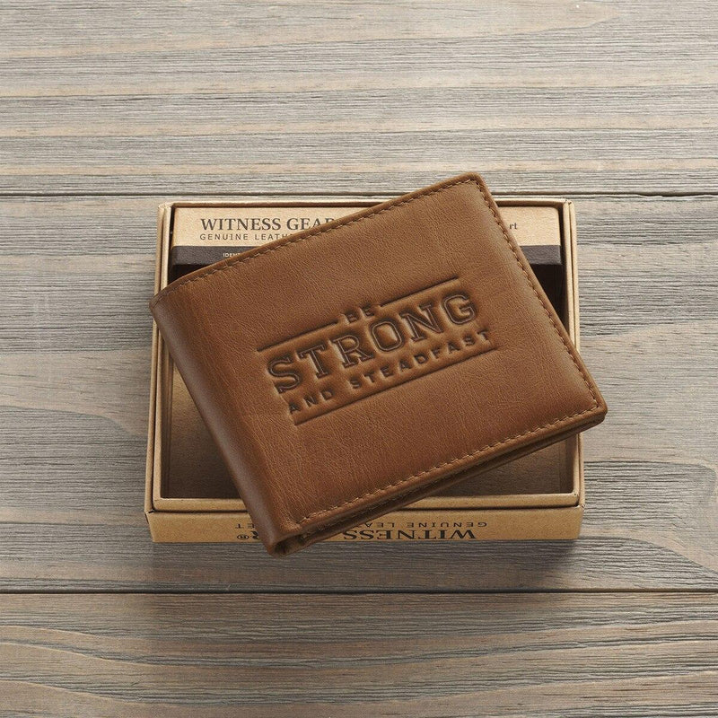Wallet Leather Tan Be Strong and Steadfast Deut. 31:6