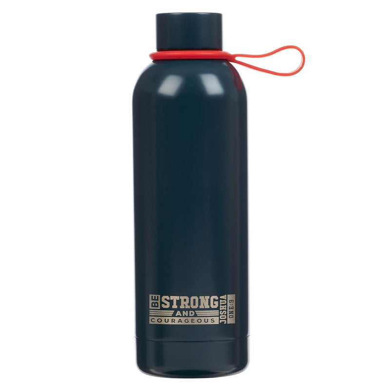 Strong and Courageous Josh. 1:9 Water Bottle SS Stickers Navy