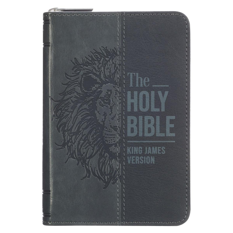KJV Bible Mini Pocket Faux Leather, Black/Gray w/zipper