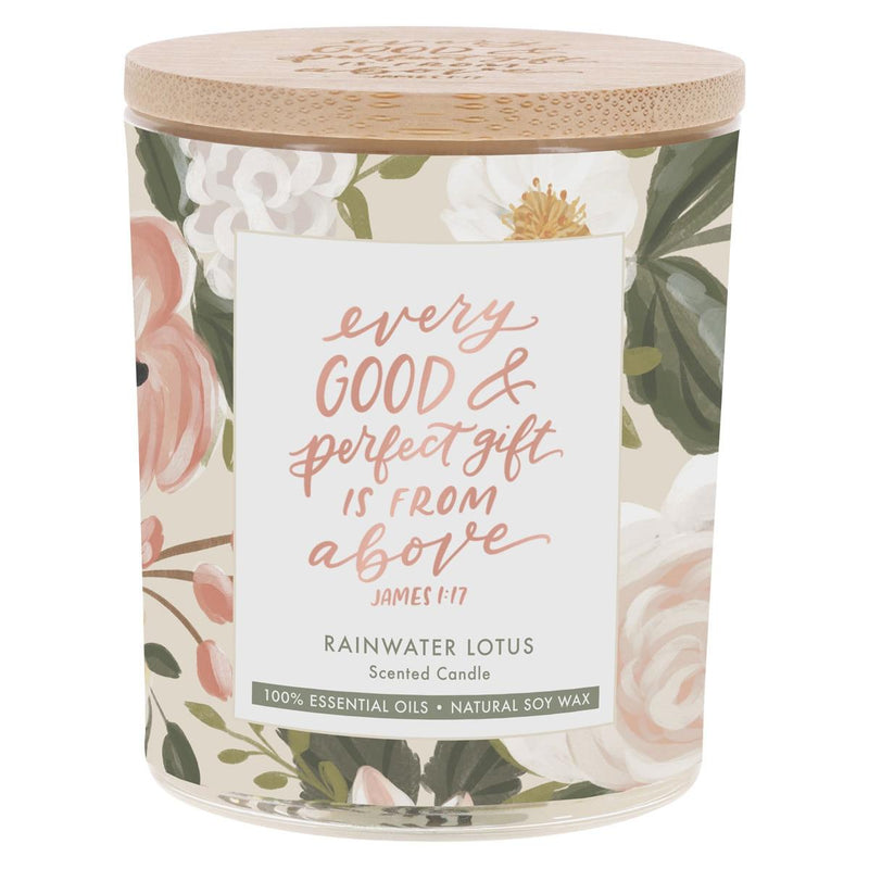 Every Good & Perfect Gift James 1:17 Glass Candle w/Bamboo Lid Floral