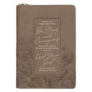 Be Strong and Courageous Ash-brown Faux Leather Journal with Zipper Closure - Joshua 1:9