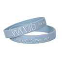 WWJD silicone bracelet light blue