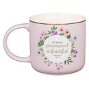 He Who Promised Is Faithful Heb. 10:23 Mug Pink Floral