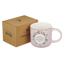He Who Promised Is Faithful Heb. 10:23 Mug Pink Floral