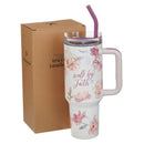 Walk By Faith 2 Cor. 5:7 Tumbler w/straw SS White Floral