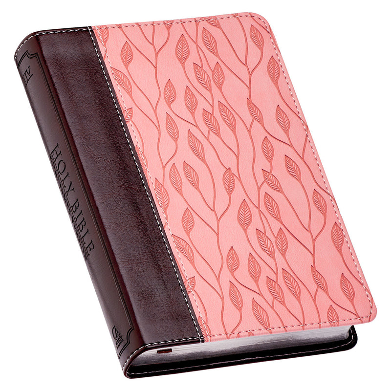 KJV Bible Compact Faux Leather, Brown/Pink Leaf