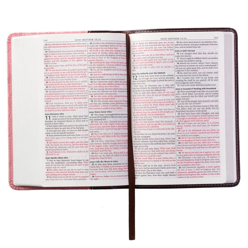 KJV Bible Compact Faux Leather, Brown/Pink Leaf