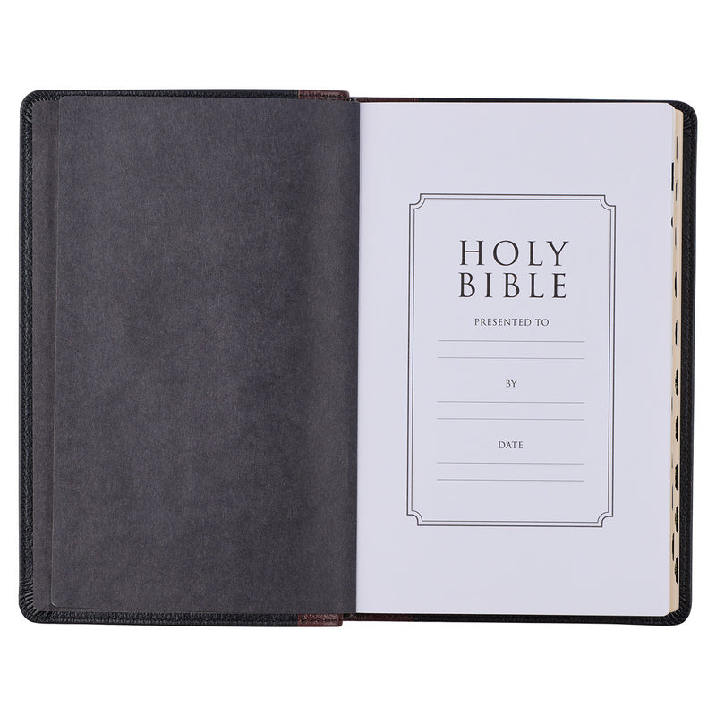 KJV Bible Deluxe Gift Full-grain Leather, Black/Saddle Tan