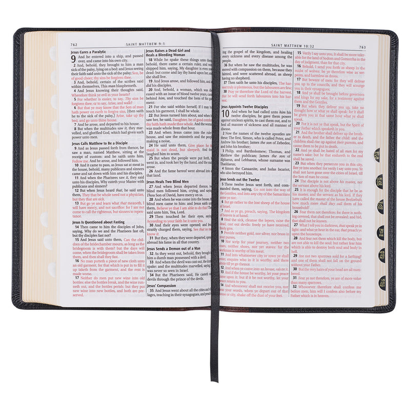 KJV Bible Deluxe Gift Full-grain Leather, Black/Saddle Tan