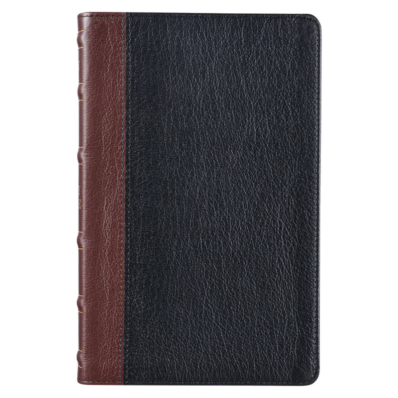KJV Bible Deluxe Gift Full-grain Leather, Black/Saddle Tan