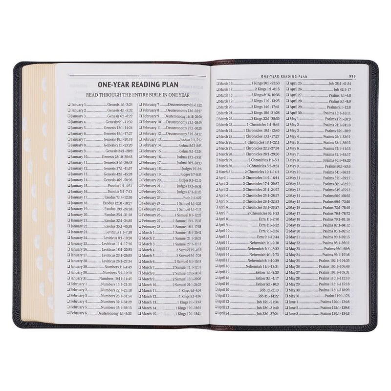 KJV Bible Deluxe Gift Full-grain Leather, Black/Saddle Tan
