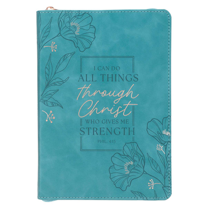 All Things Through Christ Phil. 4:13 Journal Classic Zip Teal