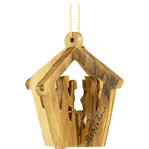 Holy Land Olive Wood 3D Nativity Holy Family and Shepherds Ornament