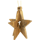 Holy Land Olive Wood 3D Bethlehem Star and Holy Family Ornament