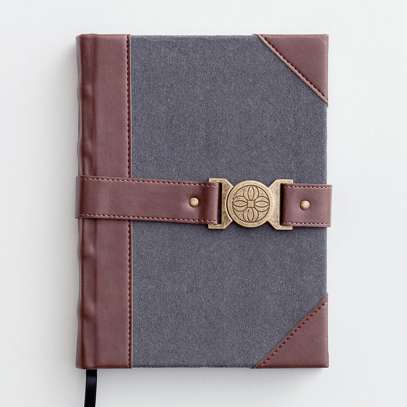 Gray blue felt with brown leather