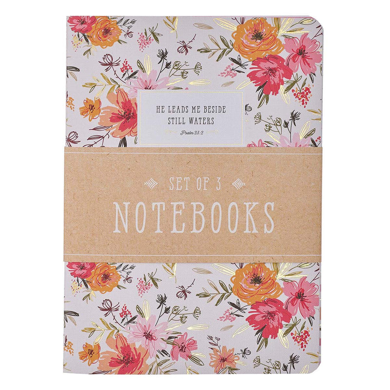 He Leads Me Pink Floral Large Notebook S