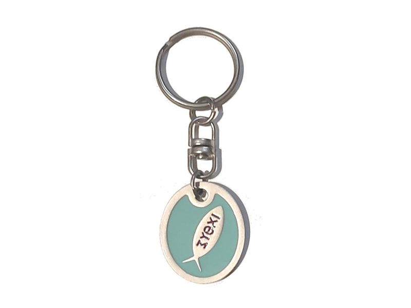 Oval keyring with fish symbol