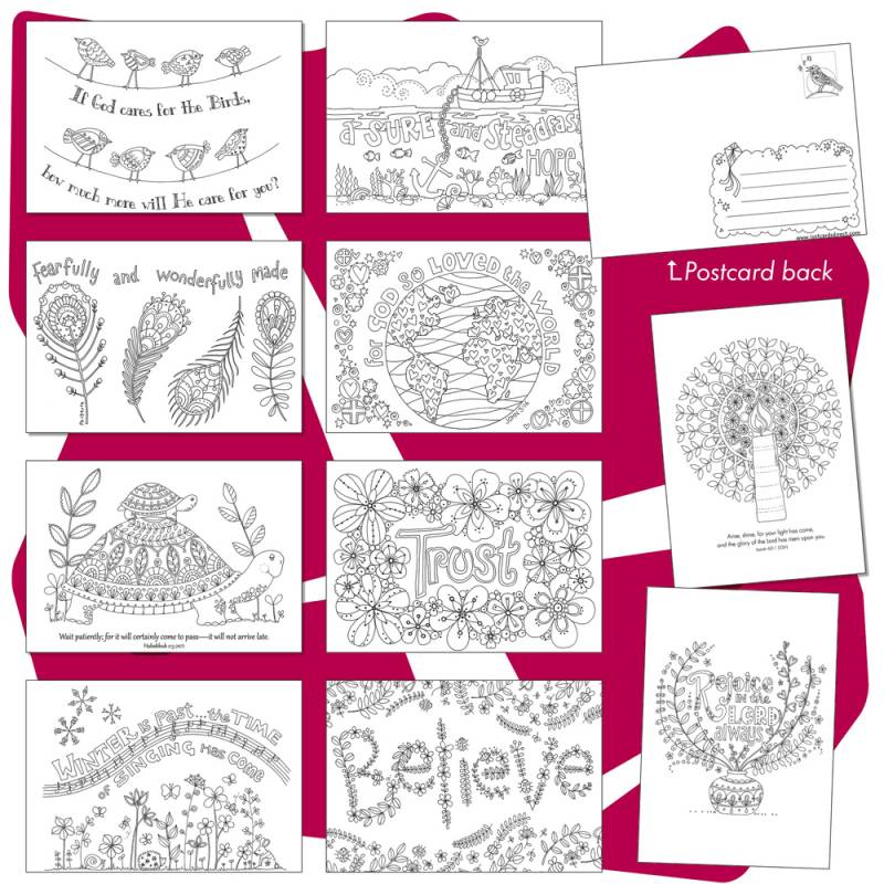 10 Images of Hope Colouring postcards