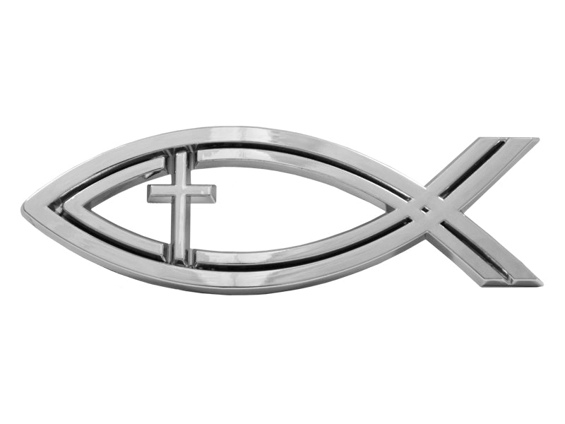 Double fish with cross - Silver colored