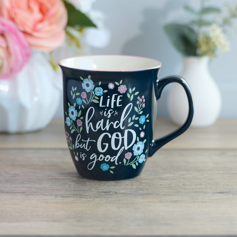 God is Good Navy Floral Ceramic Coffee M
