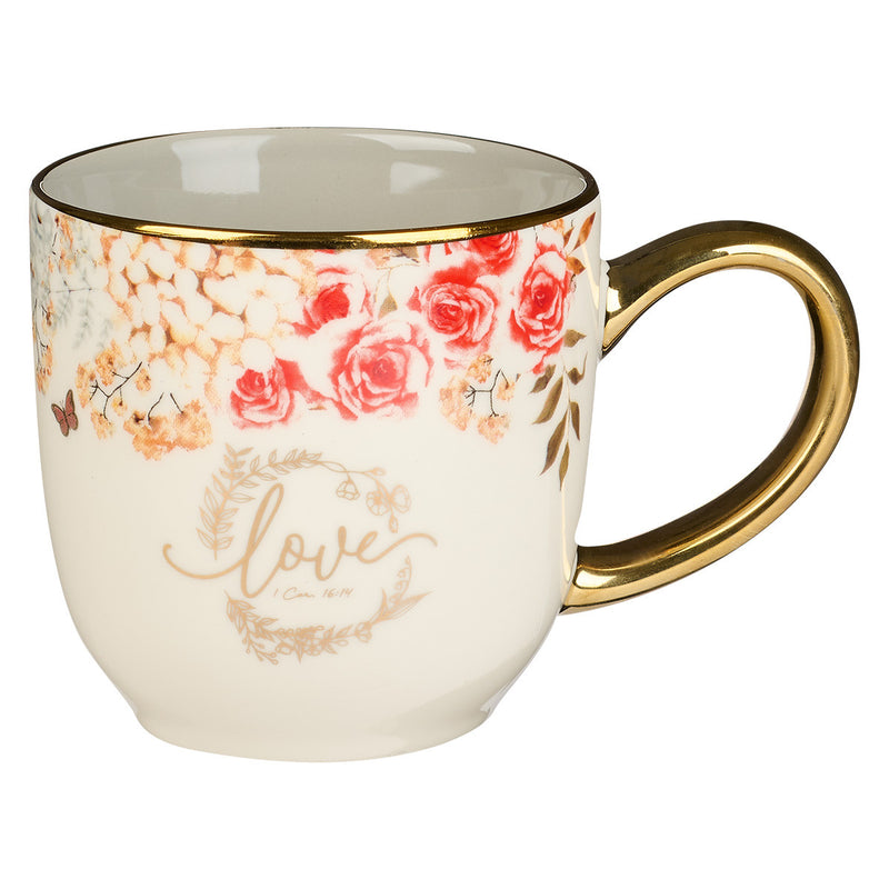 Love Red and Orange Floral Ceramic Mug -