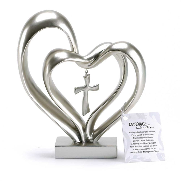 Double heart with cross - Silver color