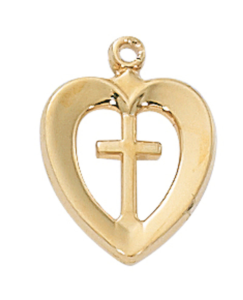 Heart with cross gold over silver in giftbox