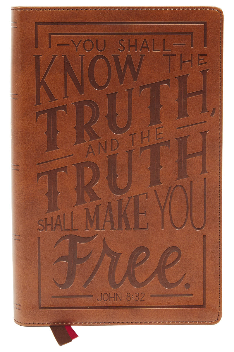 NKJV Personal Size Large Print Reference Bible  Verse Art Cover Collection-Brown Leathersoft Indexed