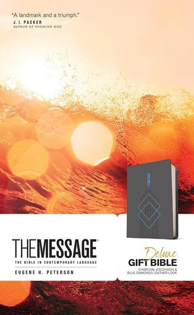 The Message Deluxe Gift Bible-Charcoal Ascension & Blue Diamonds Leather-Look