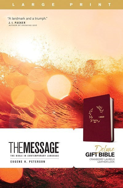 The Message Deluxe Gift Bible/Large Print-Cranberry Laurels Leather-Look