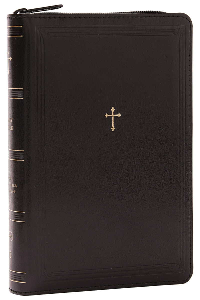 NKJV Compact Paragraph-Style Reference Bible (Comfort Print)-Black Leathersoft With Zipper