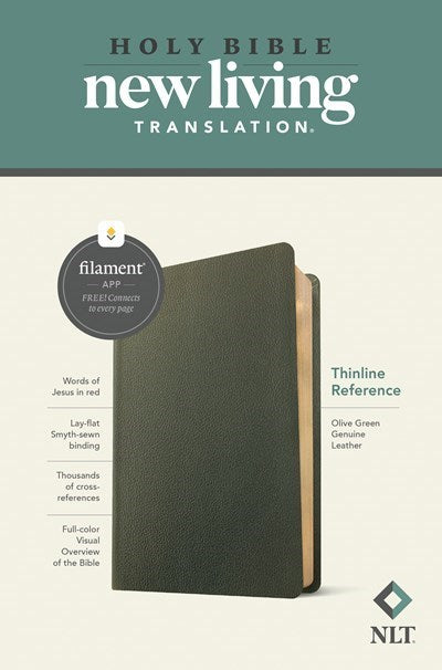 NLT Thinline Reference Bible  Filament Enabled Edition-Olive Green Genuine Leather
