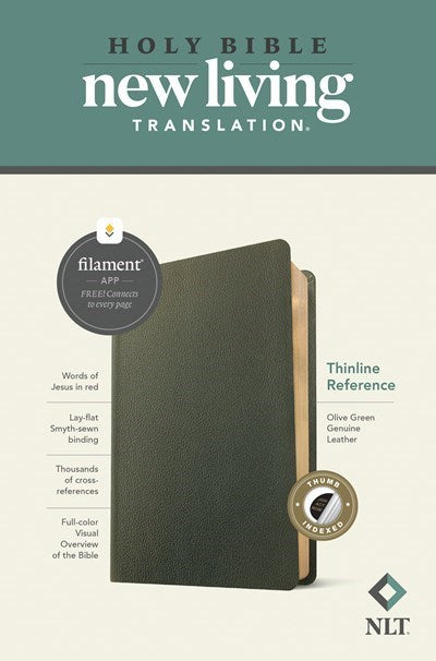 NLT Thinline Reference Bible  Filament Enabled Edition-Olive Green Genuine Leather Indexed