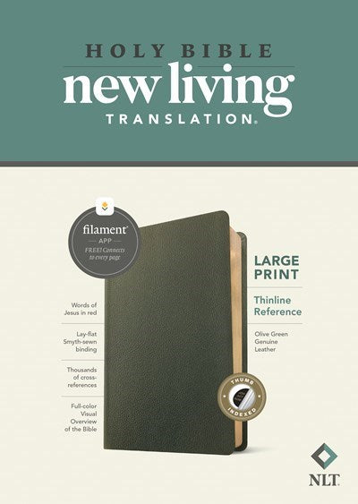 NLT Large Print Thinline Reference Bible  Filament Enabled Edition-Olive Green Genuine Leather Indexed