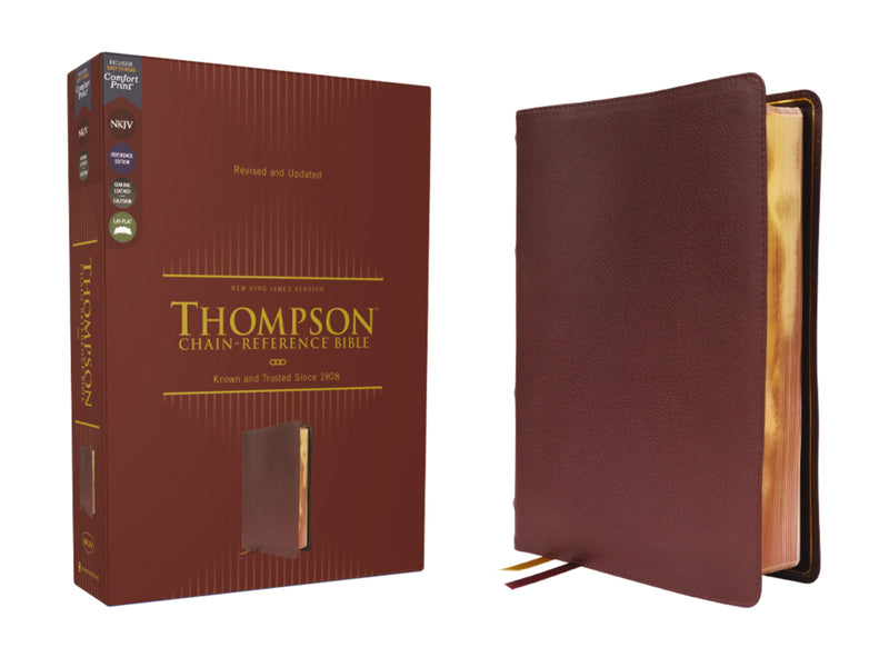 NKJV Thompson Chain-Reference Bible (Comfort Print)-Burgundy Genuine Calfskin Leather