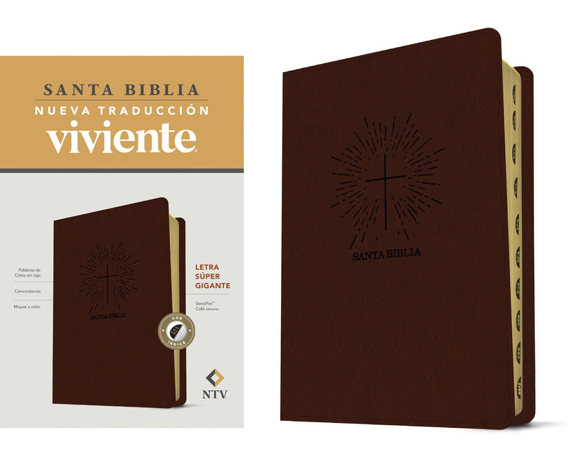 Span-NLT Super Giant Print Bible (Santa Biblia Letra Super Gigante)-Dark Brown LeatherLike Indexed