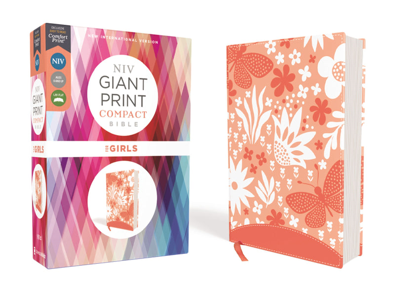 NIV Giant Print Compact Bible For Girls (Comfort Print)-Coral Leathersoft