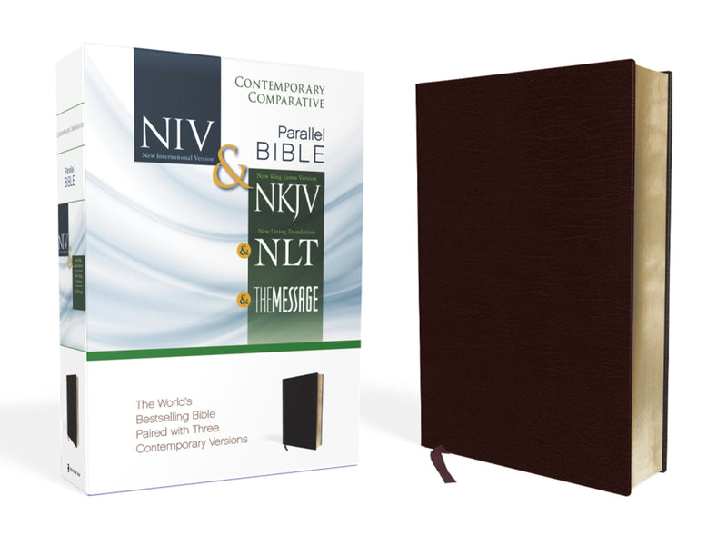 Contemporary Comparative Side-By-Side Bible-NIV/NKJ/NLT/MS-Burgundy Bonded Leather