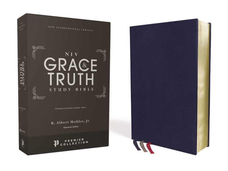 NIV The Grace And Truth Study Bible (Comfort Print)-Navy Premimum Goatskin Leather