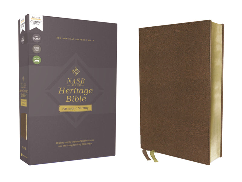 NASB Heritage Bible  Passaggio Setting (Comfort Print)-Brown Leathersoft