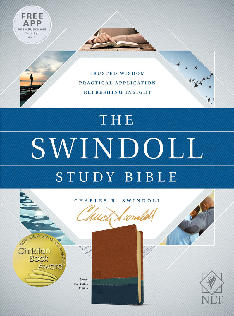 NLT Swindoll Study Bible-Brown/Teal/Blue TuTone